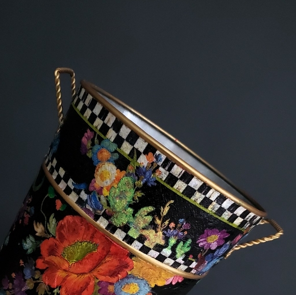 Mackenzie Childs Paper Decoupage Art in Vase - Picture 2 of 10